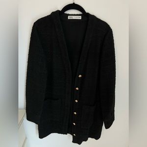Zara Long Black Blazer/Coat tweed